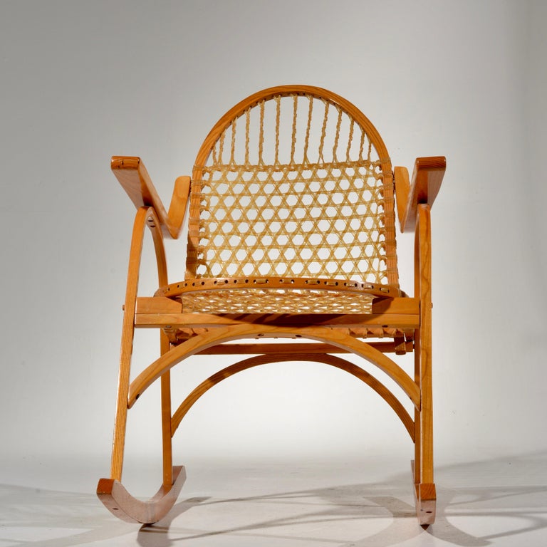 Snowshoe Oak Rocking Chair With Rawhide Lacing By Vermont Tubbs