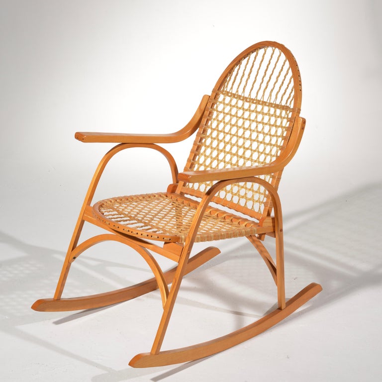 Snowshoe Oak Rocking Chair with Rawhide Lacing by Vermont Tubbs at 1stDibs