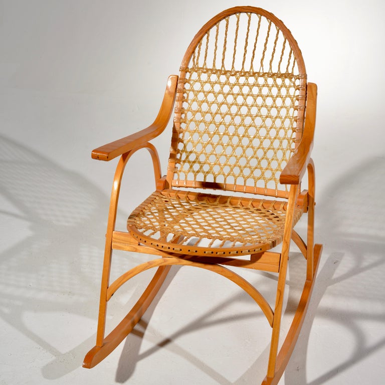 Snowshoe Oak Rocking Chair with Rawhide Lacing by Vermont Tubbs at 1stDibs