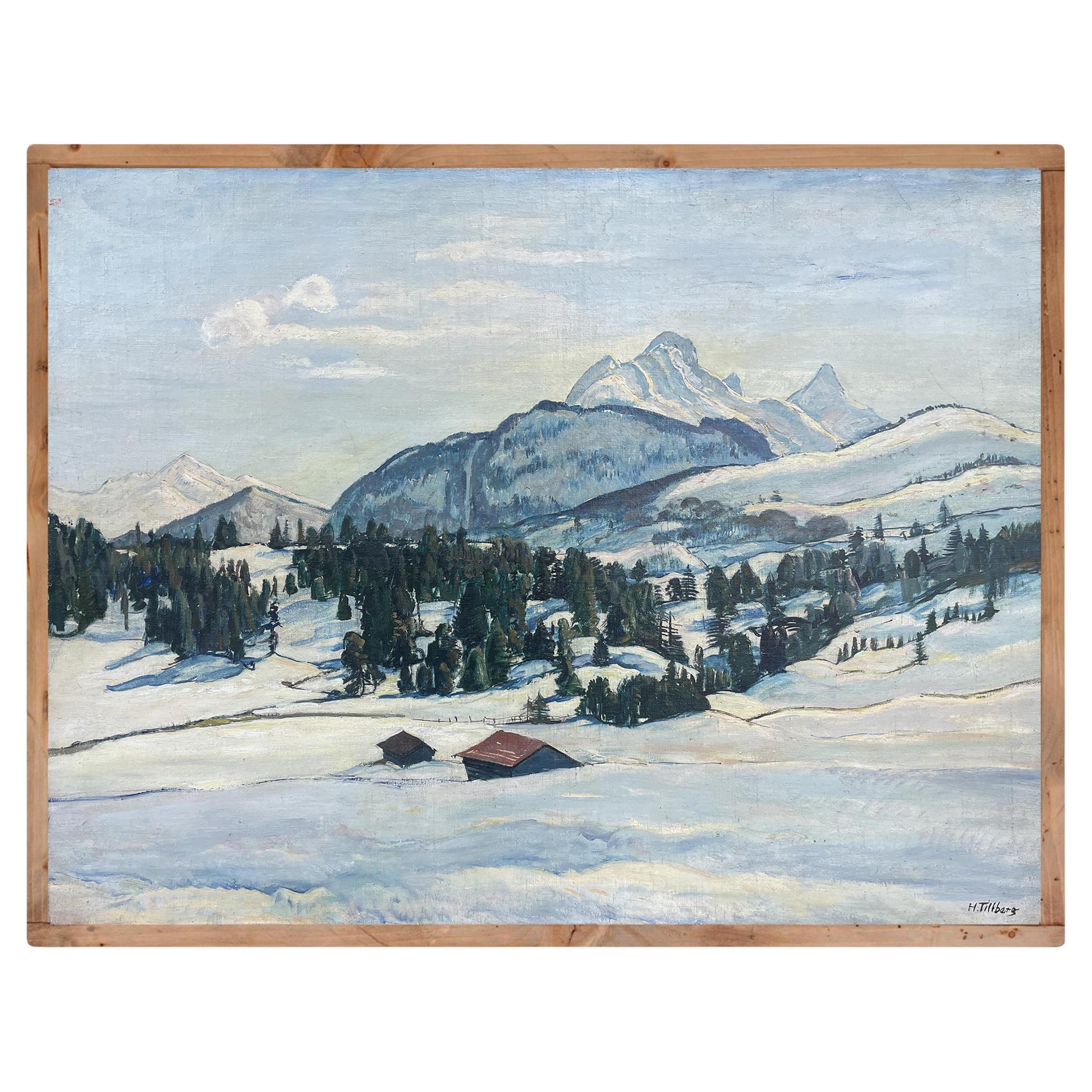 Snowy Alpine Landscape Oil on Canvas - Harald Tillberg