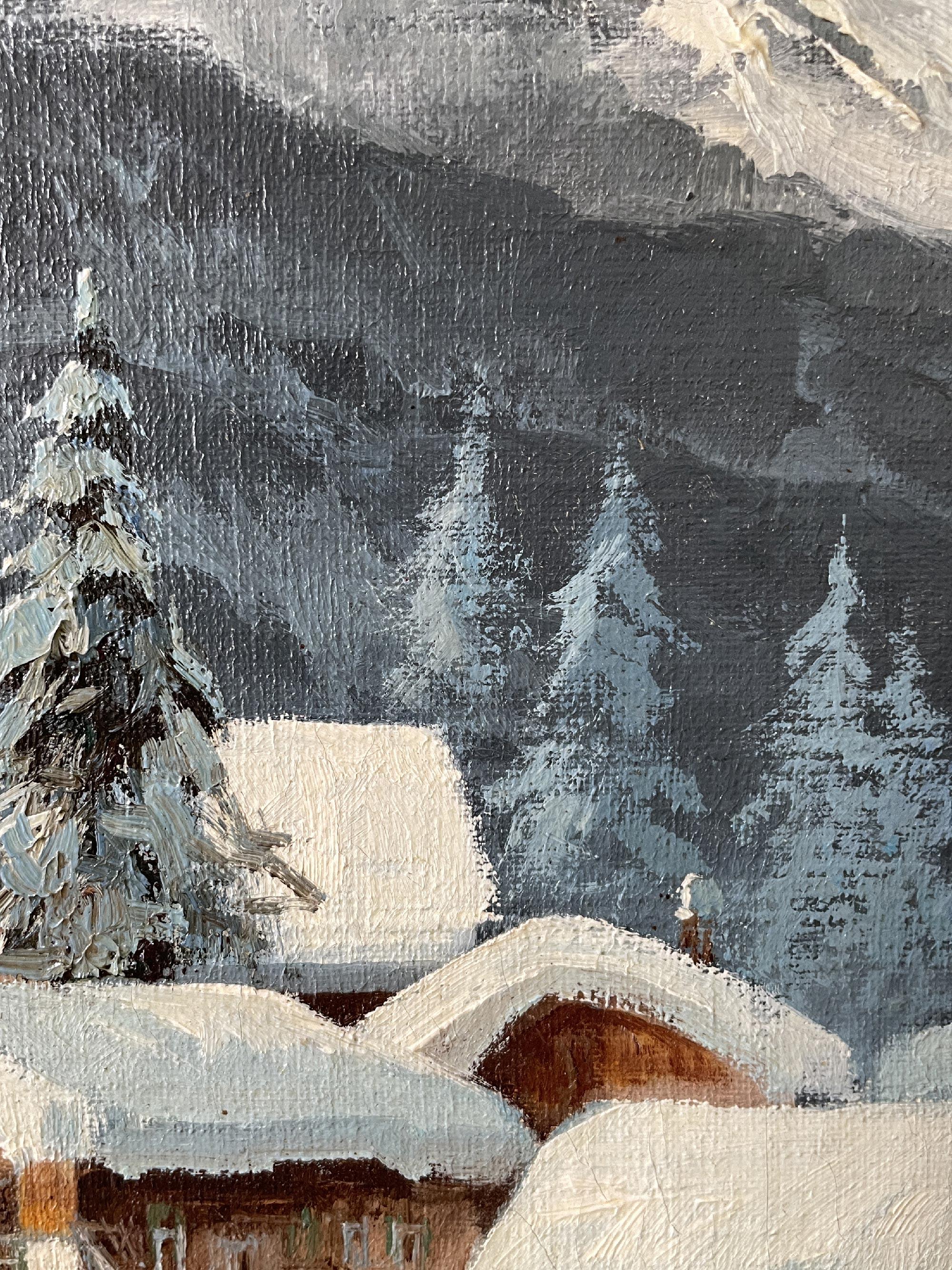 Snowy Landscape by Arno Lemke Oil on Canvas, 1950 1