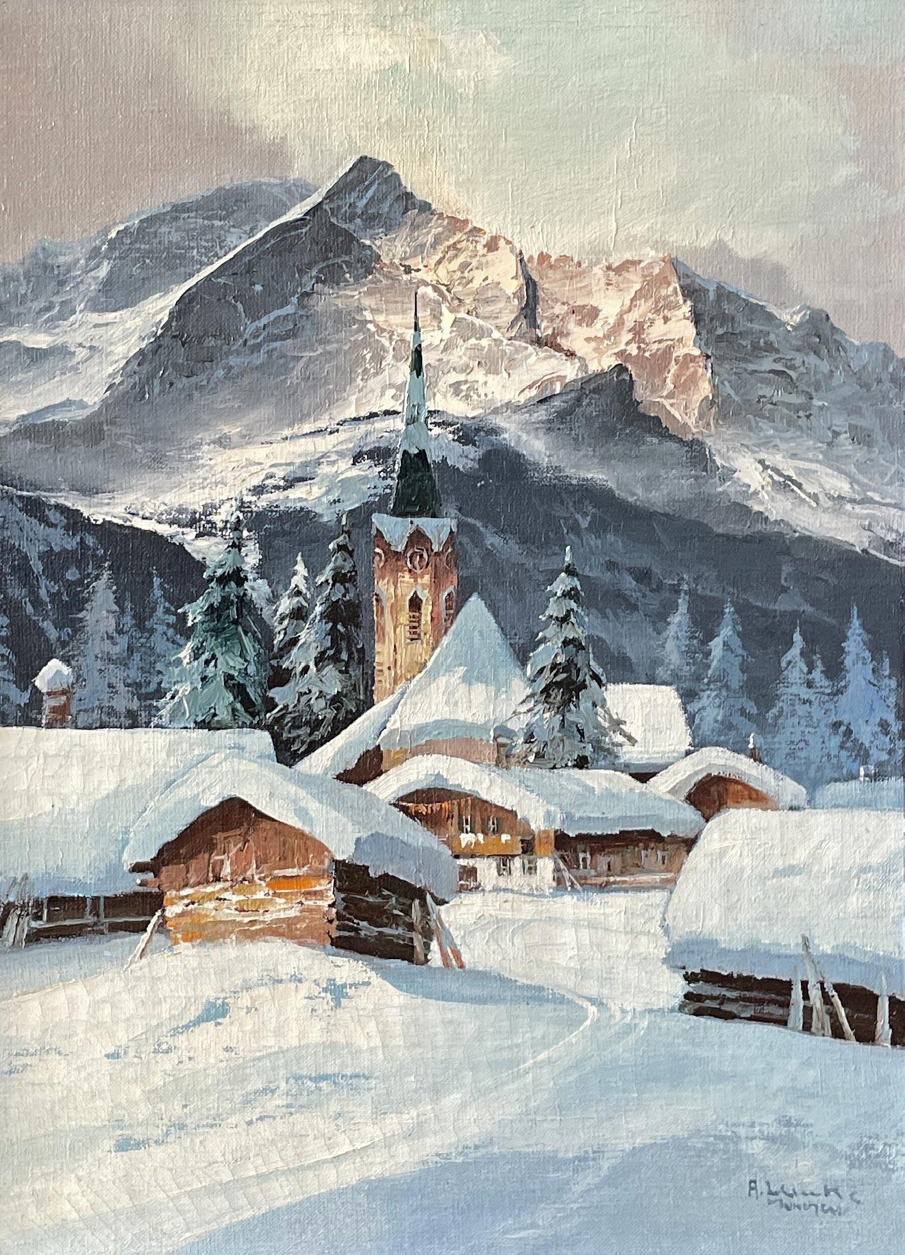 Snowy Landscape by Arno Lemke Oil on Canvas, 1950 3