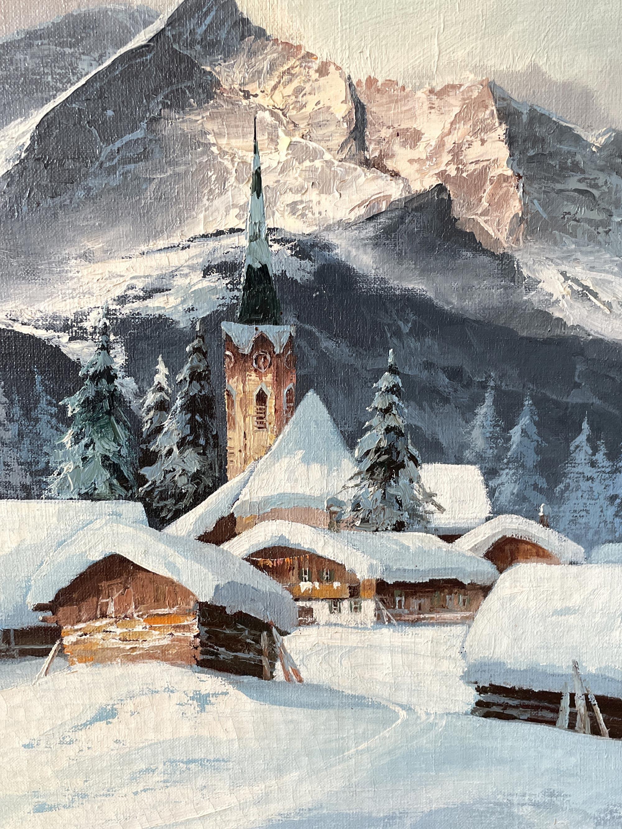 Snowy Landscape by Arno Lemke Oil on Canvas, 1950 5