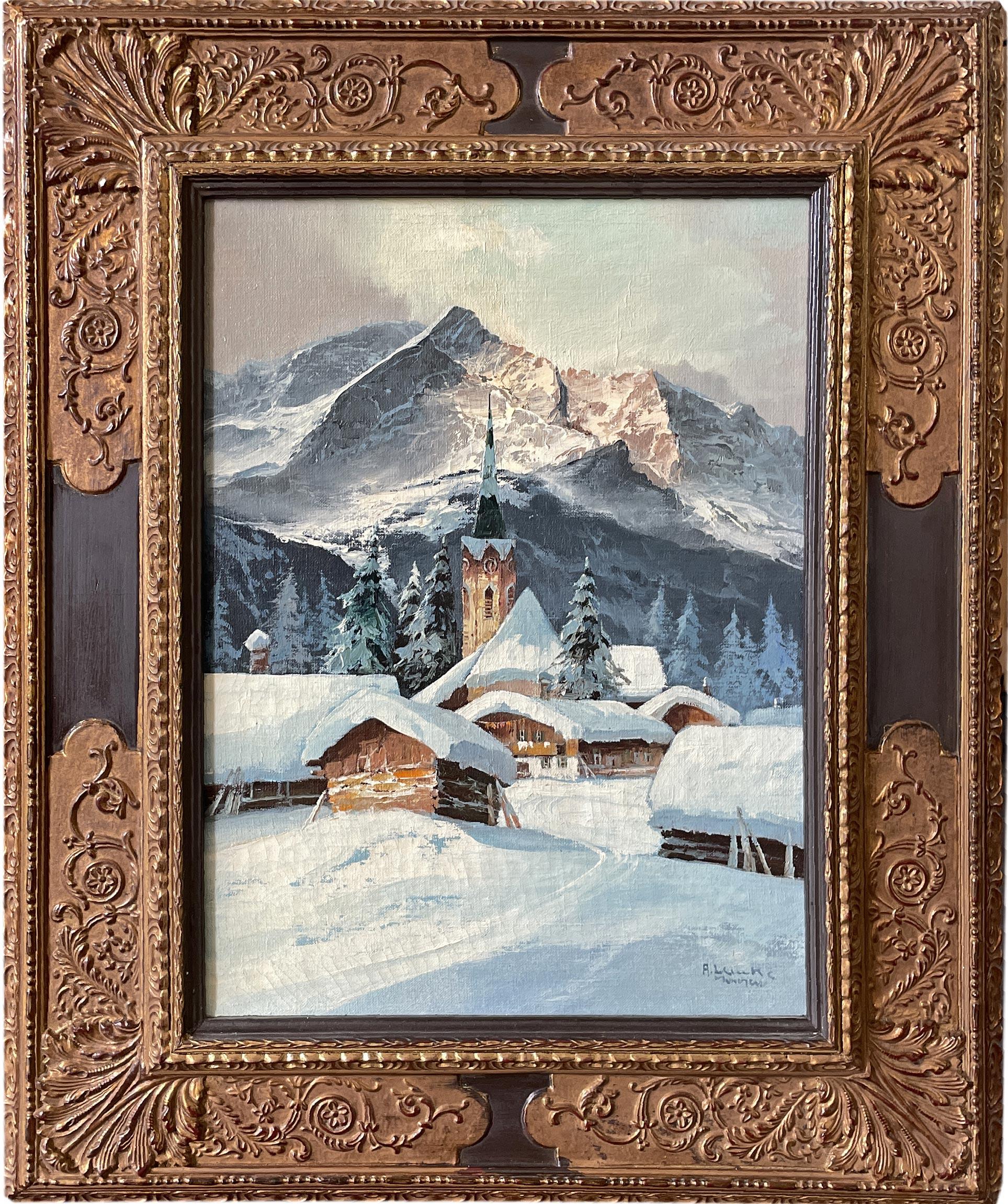 Snowy Landscape by Arno Lemke Oil on Canvas, 1950 5