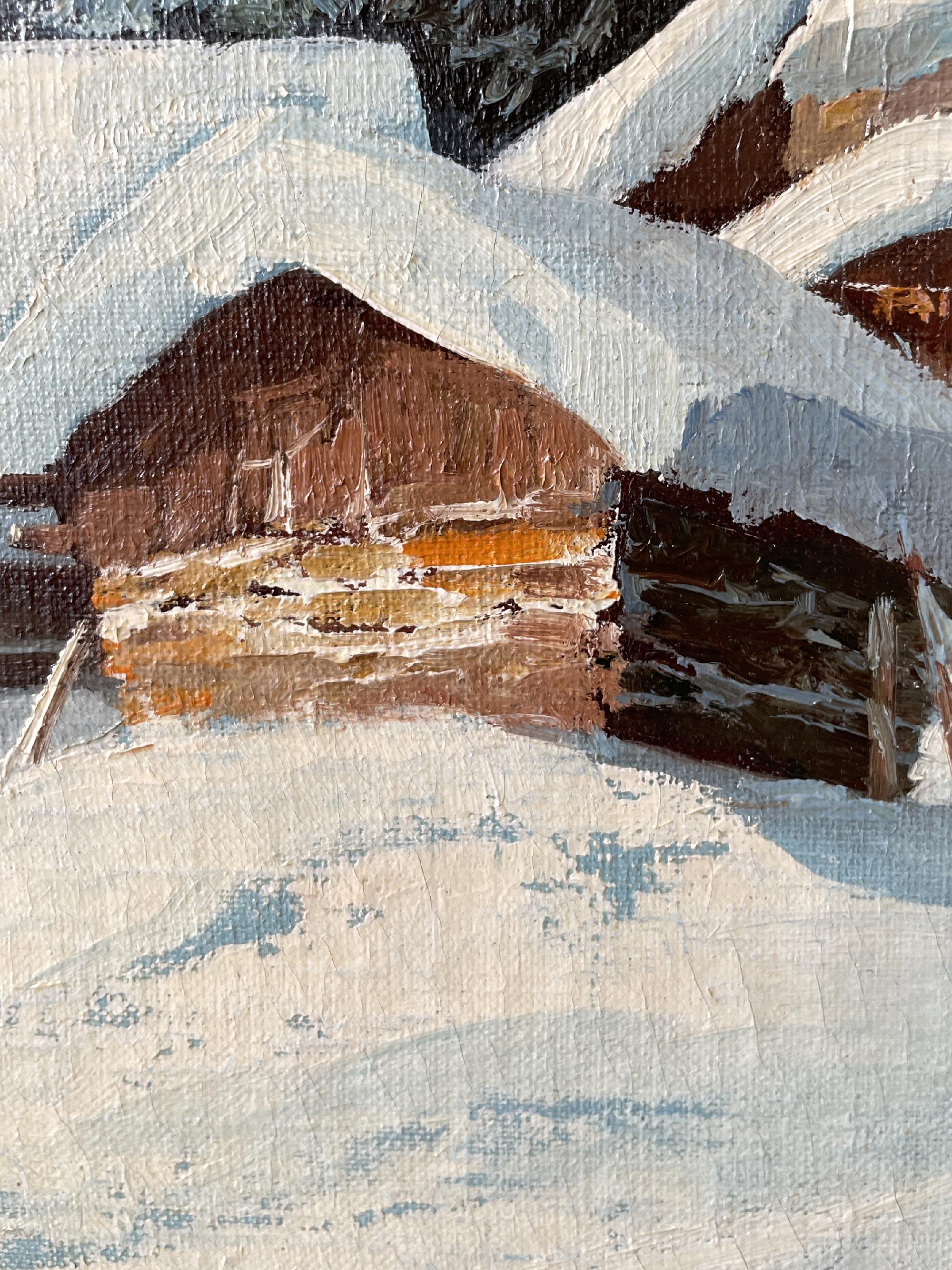 Oiled Snowy Landscape by Arno Lemke Oil on Canvas, 1950