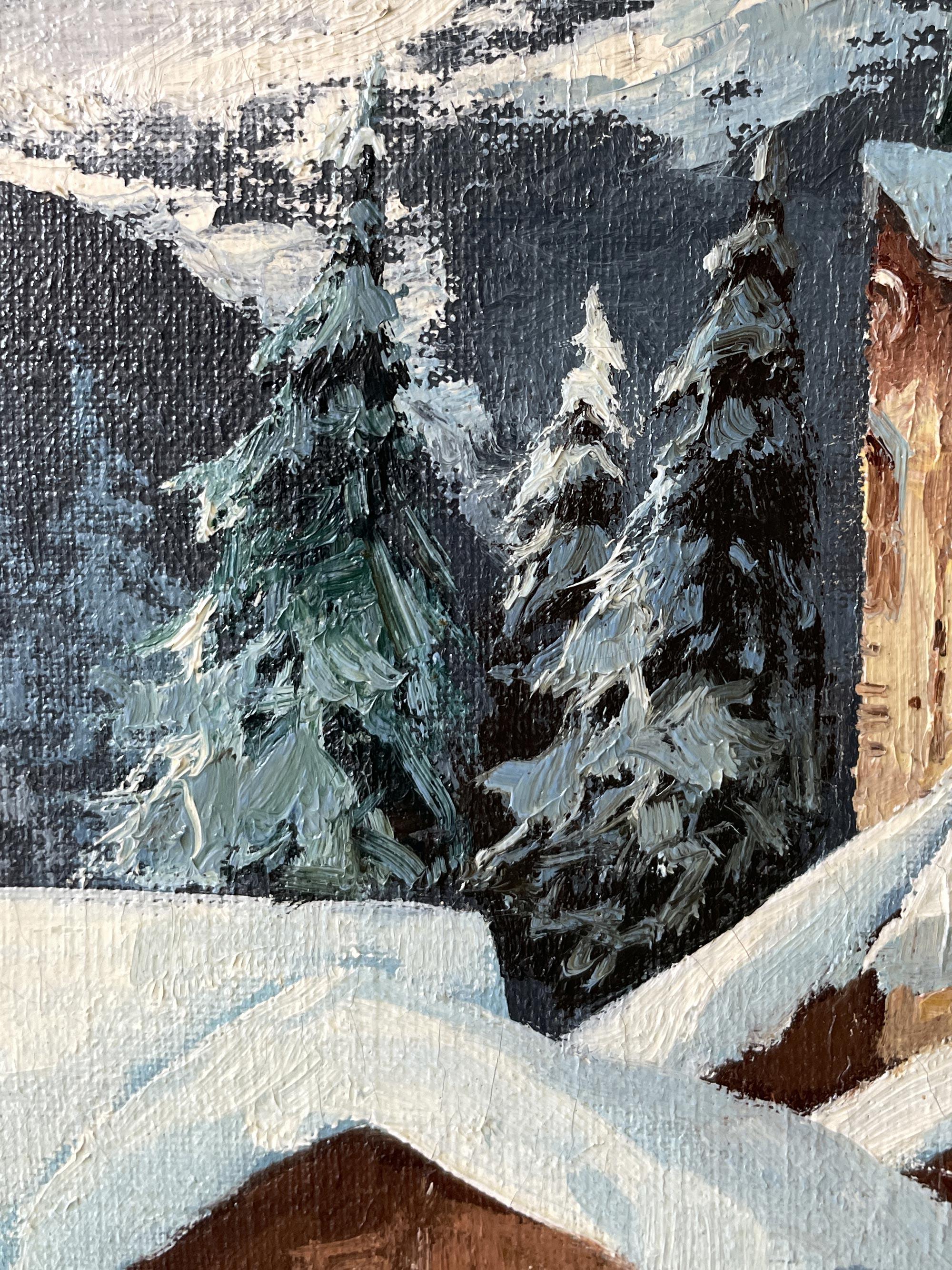 Mid-20th Century Snowy Landscape by Arno Lemke Oil on Canvas, 1950