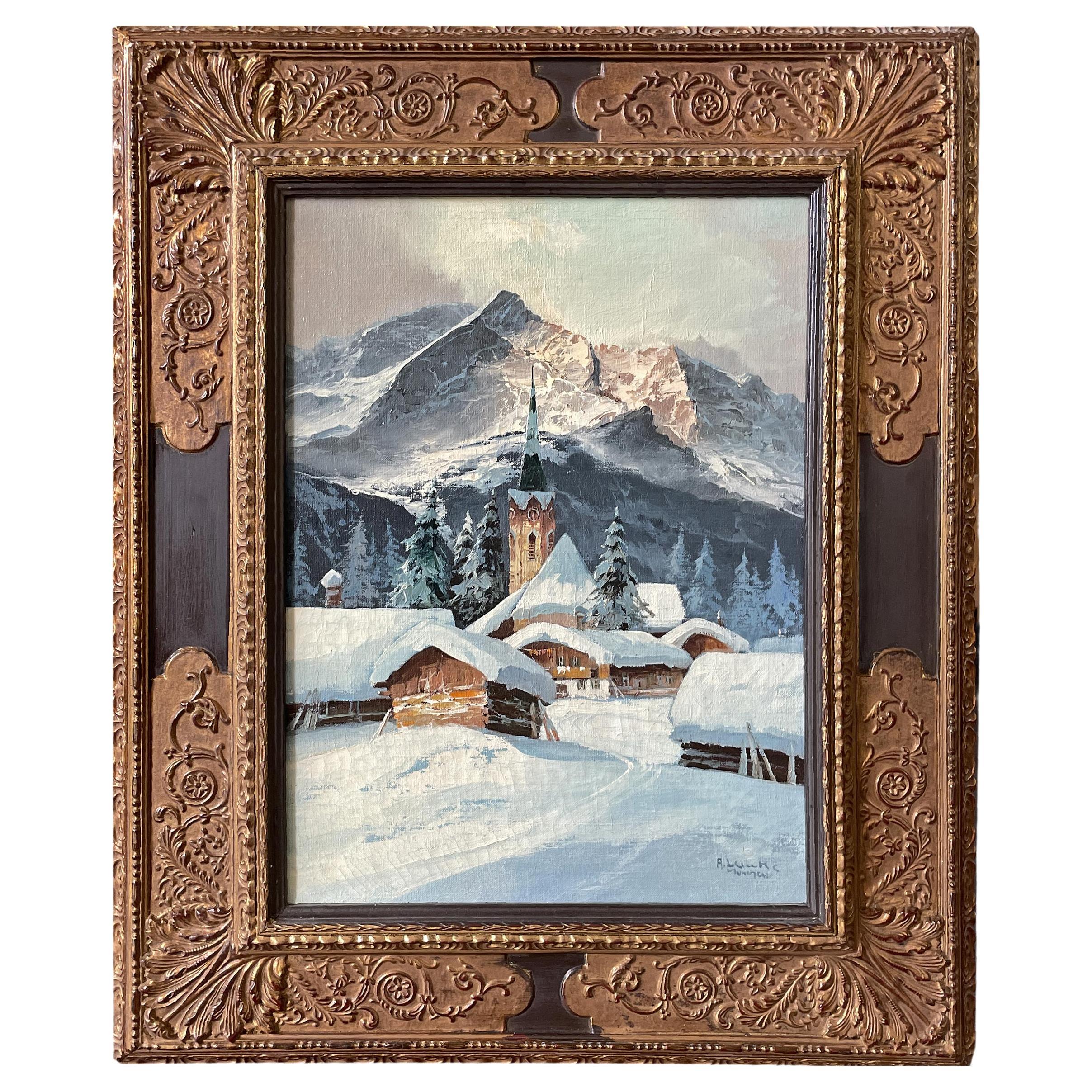 Snowy Landscape by Arno Lemke Oil on Canvas, 1950