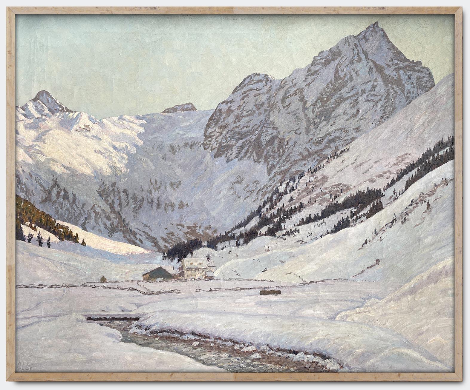 Snowy Landscape Oil On Canvas by Alex Weise - Dolomites 1930 For Sale 3