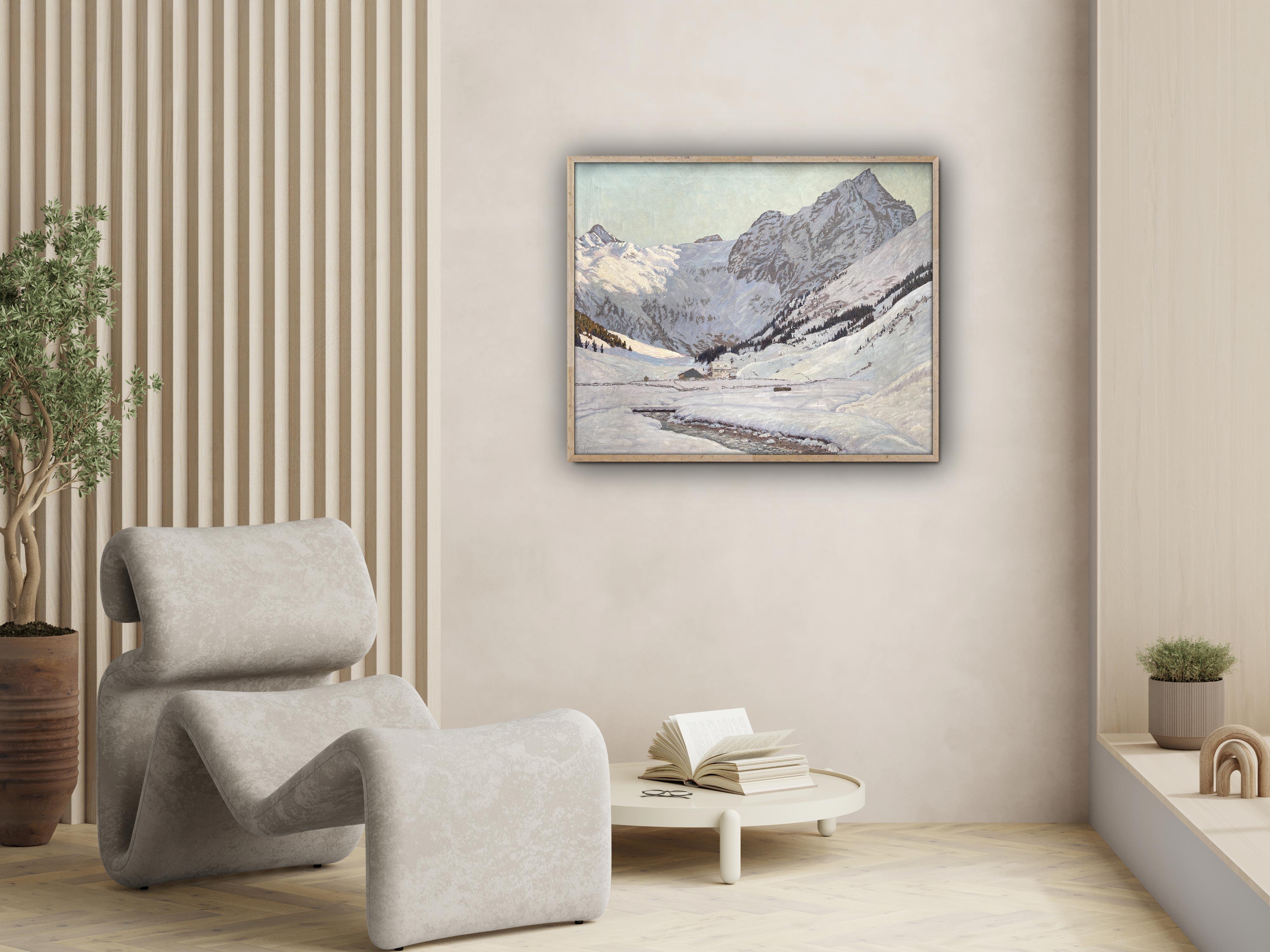 Snowy Landscape Oil On Canvas by Alex Weise - Dolomites 1930 For Sale 7