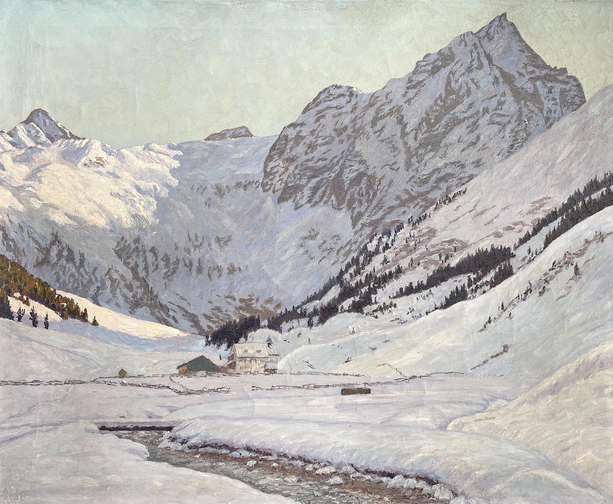 Snowy Landscape Oil On Canvas by Alex Weise - Dolomites 1930 For Sale 11