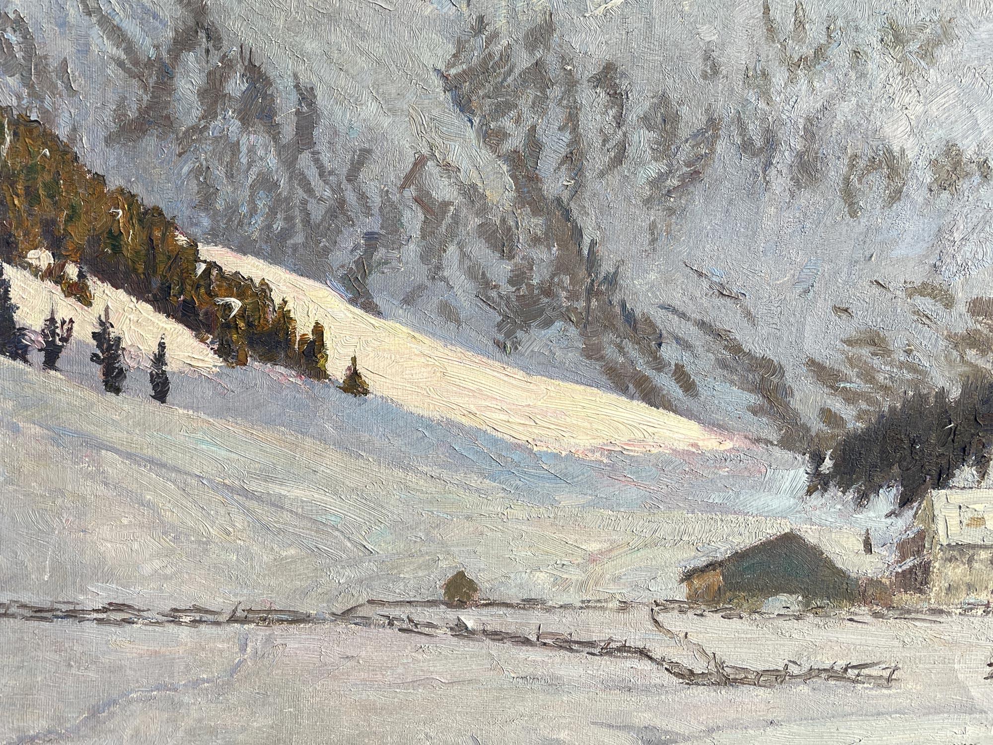 Art Deco Snowy Landscape Oil On Canvas by Alex Weise - Dolomites 1930 For Sale