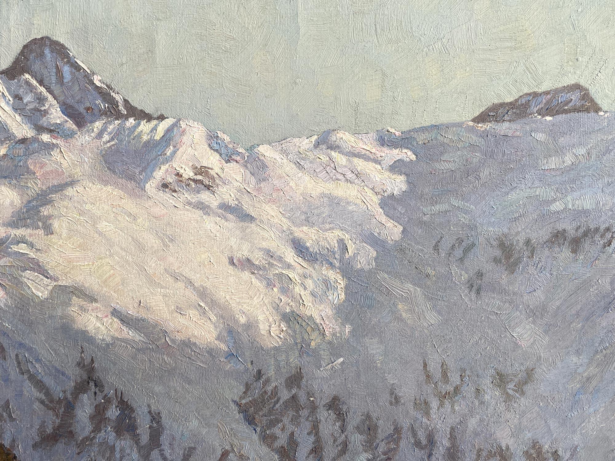 Italian Snowy Landscape Oil On Canvas by Alex Weise - Dolomites 1930 For Sale