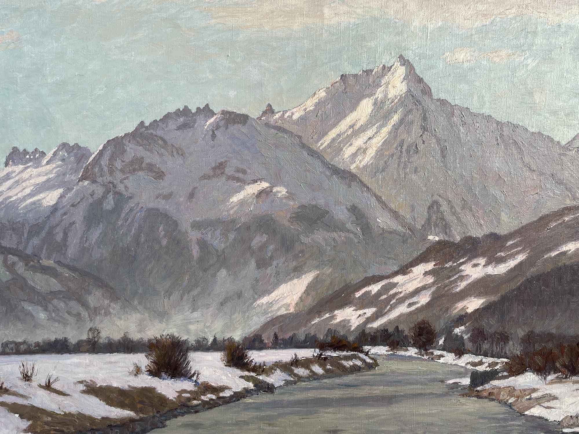 Italian Snowy Landscape Oil On Canvas by Alex Weise - Dolomites 1930 For Sale