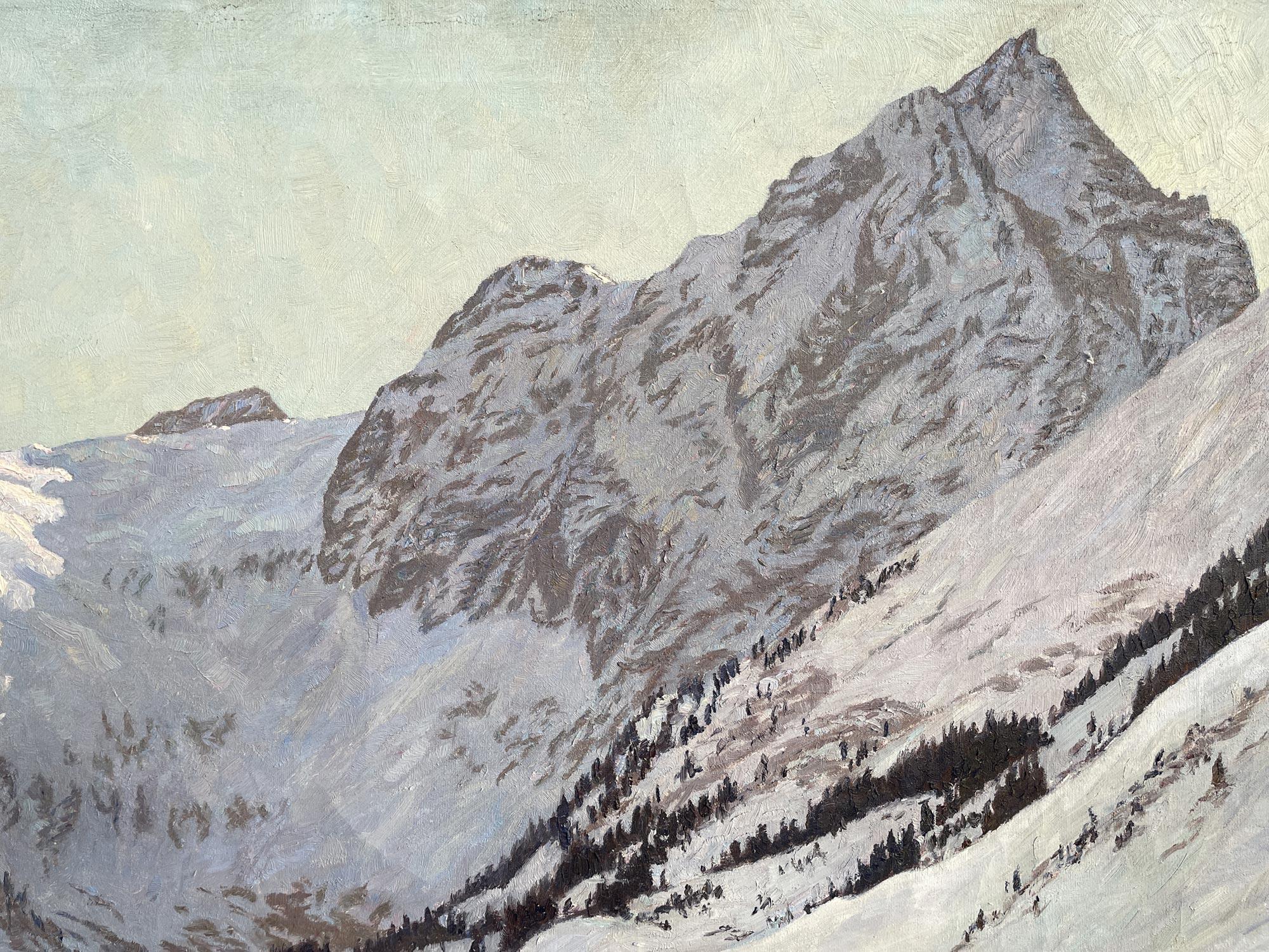 Oiled Snowy Landscape Oil On Canvas by Alex Weise - Dolomites 1930 For Sale