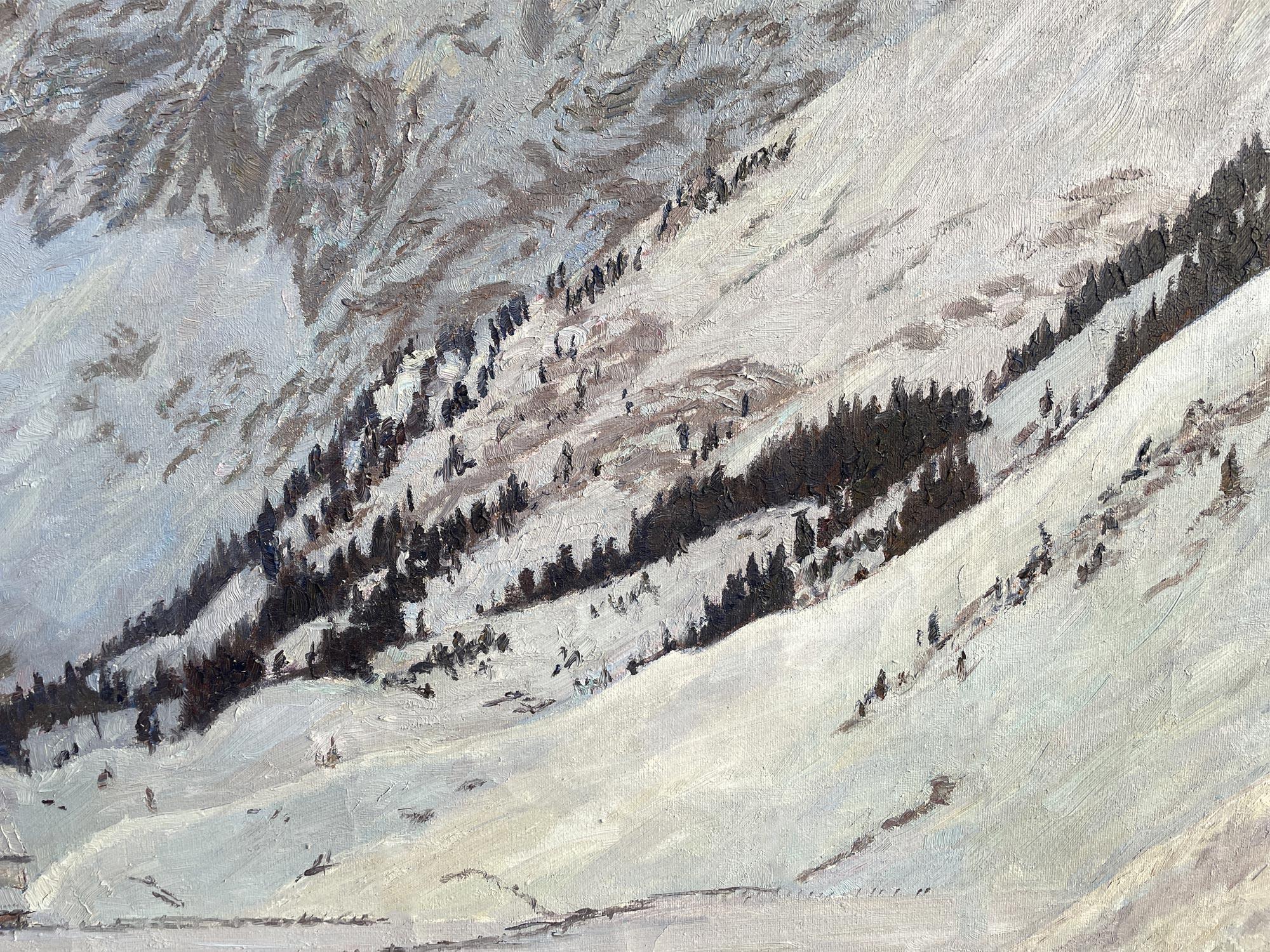 Snowy Landscape Oil On Canvas by Alex Weise - Dolomites 1930 In Good Condition For Sale In Albignasego, IT