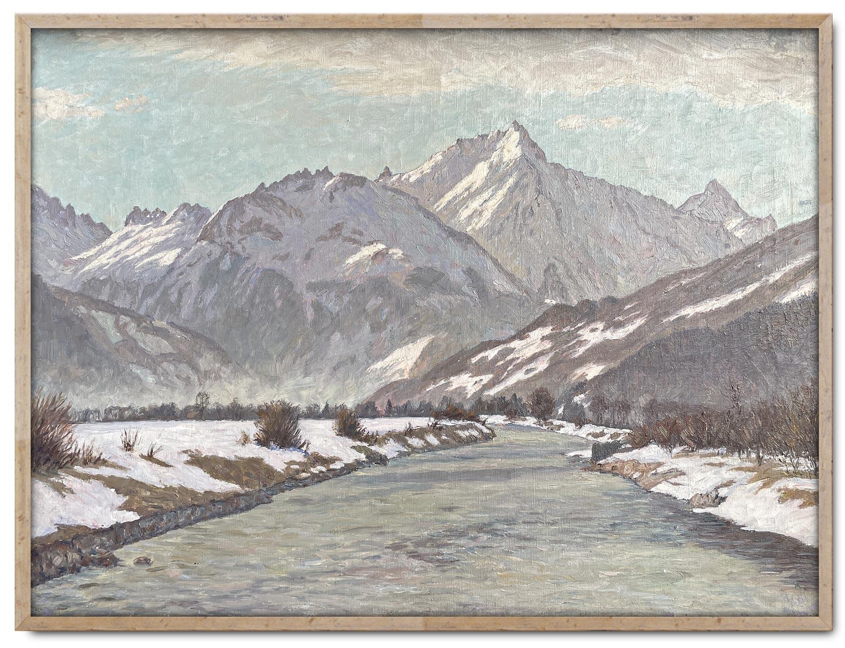 Schneewittchen-Landschaft Öl auf Leinwand von Alex Weise – Dolomiten, 1930 im Zustand „Gut“ im Angebot in Albignasego, IT