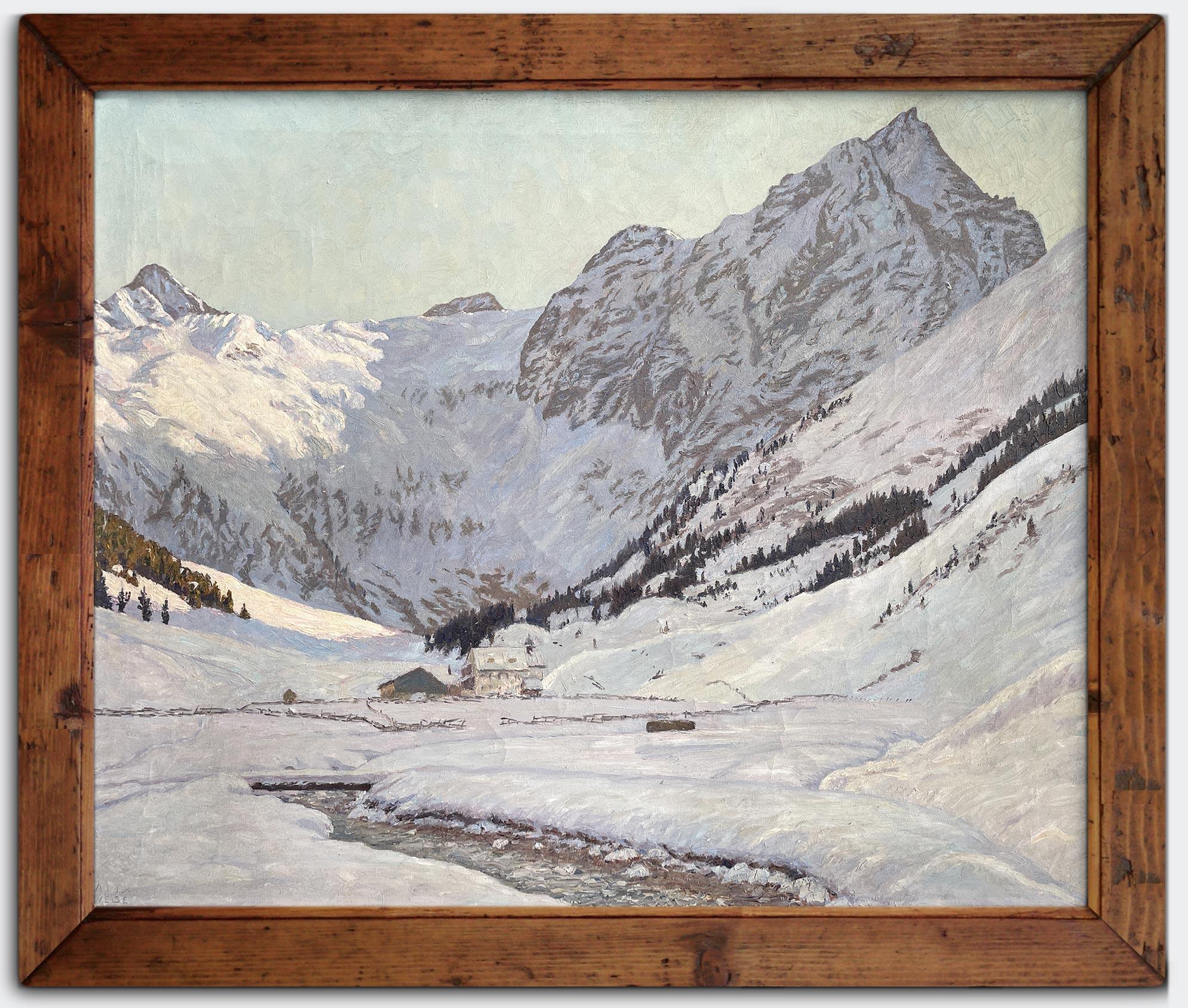 Snowy Landscape Oil On Canvas by Alex Weise - Dolomites 1930 For Sale 2