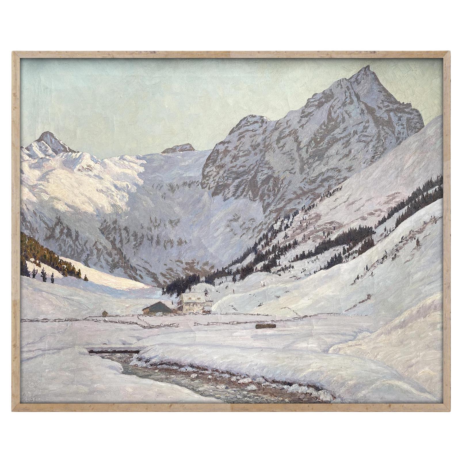 Snowy Landscape Oil On Canvas by Alex Weise - Dolomites 1930 For Sale