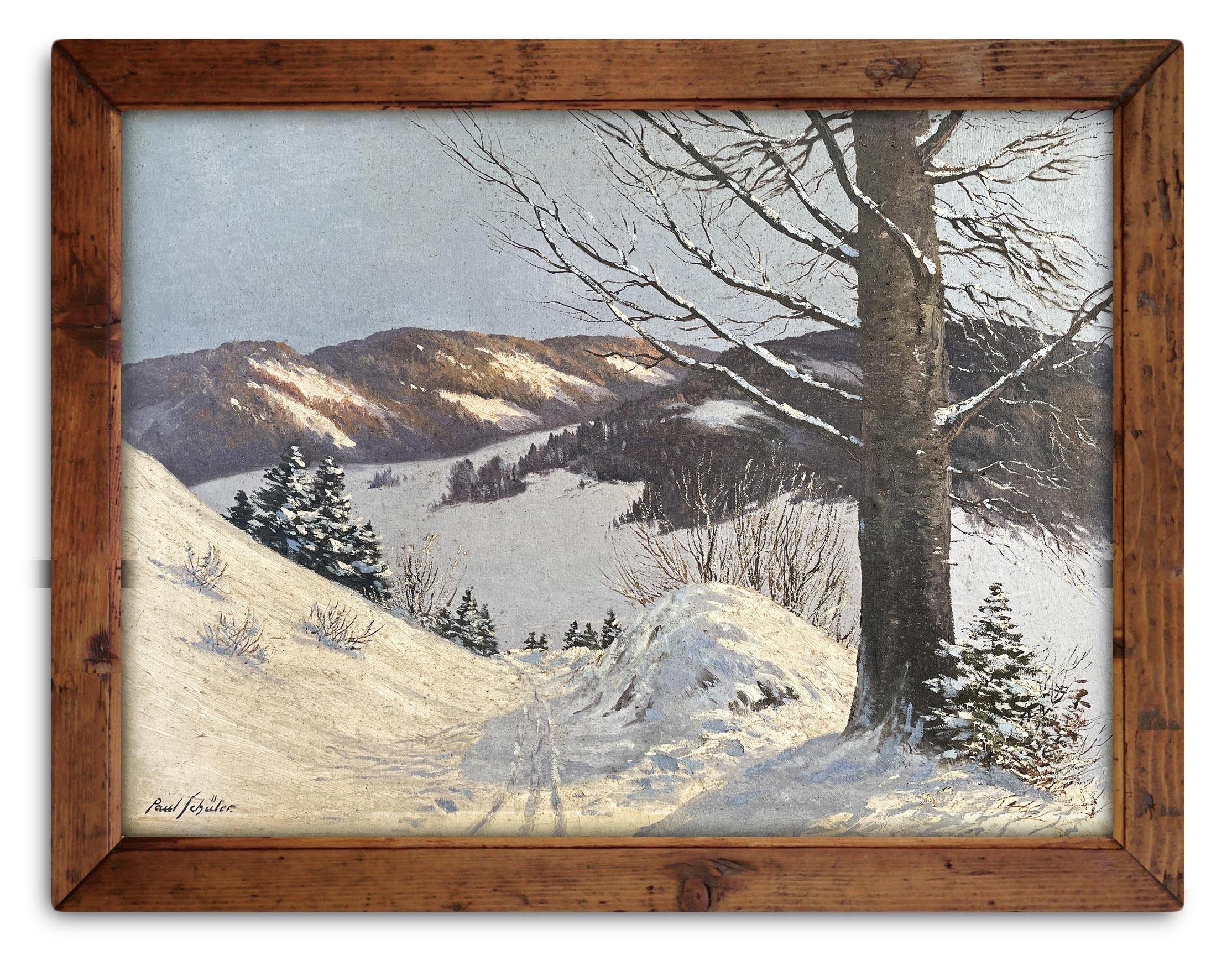 Mid-20th Century Snowy Landscape Oil On Canvas by Paul Schuler - Dolomites 1930 For Sale