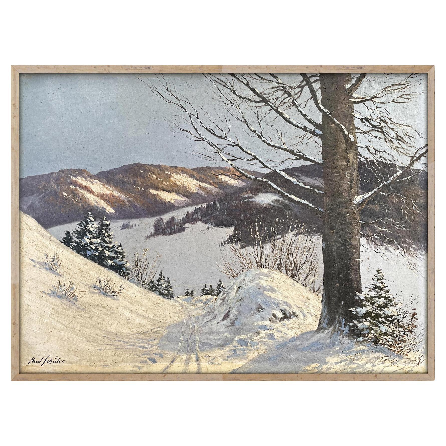 Schneewittchen Landschaft Ölgemälde auf Leinwand von Paul Schuler – Dolomiten, 1930