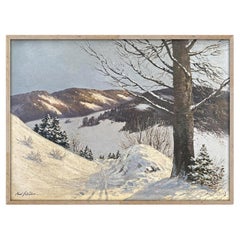 Snowy Landscape Oil On Canvas by Paul Schuler - Dolomites 1930