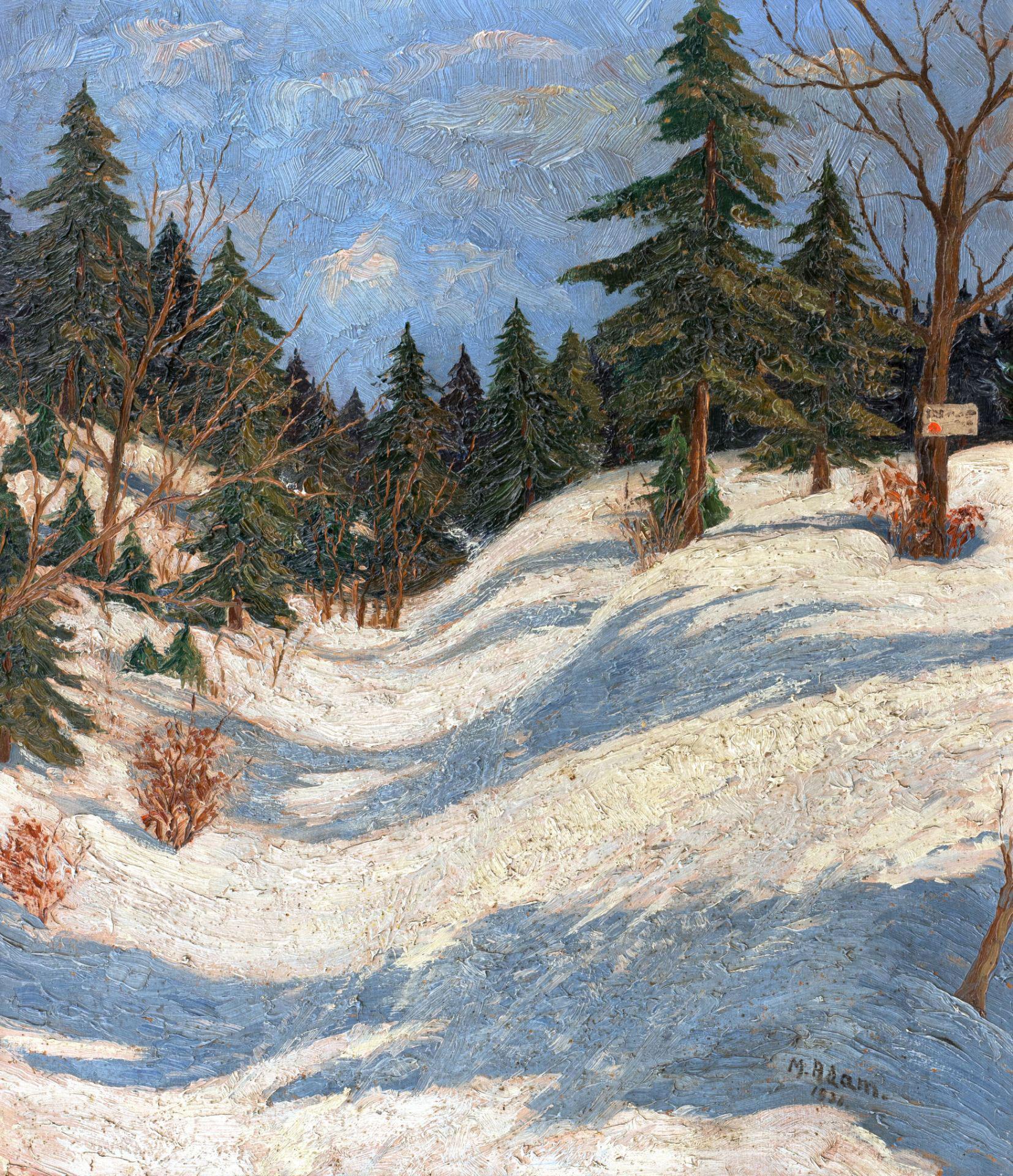 Snowy Landscape Oil on Cardboard – Marc Adam 1936 3
