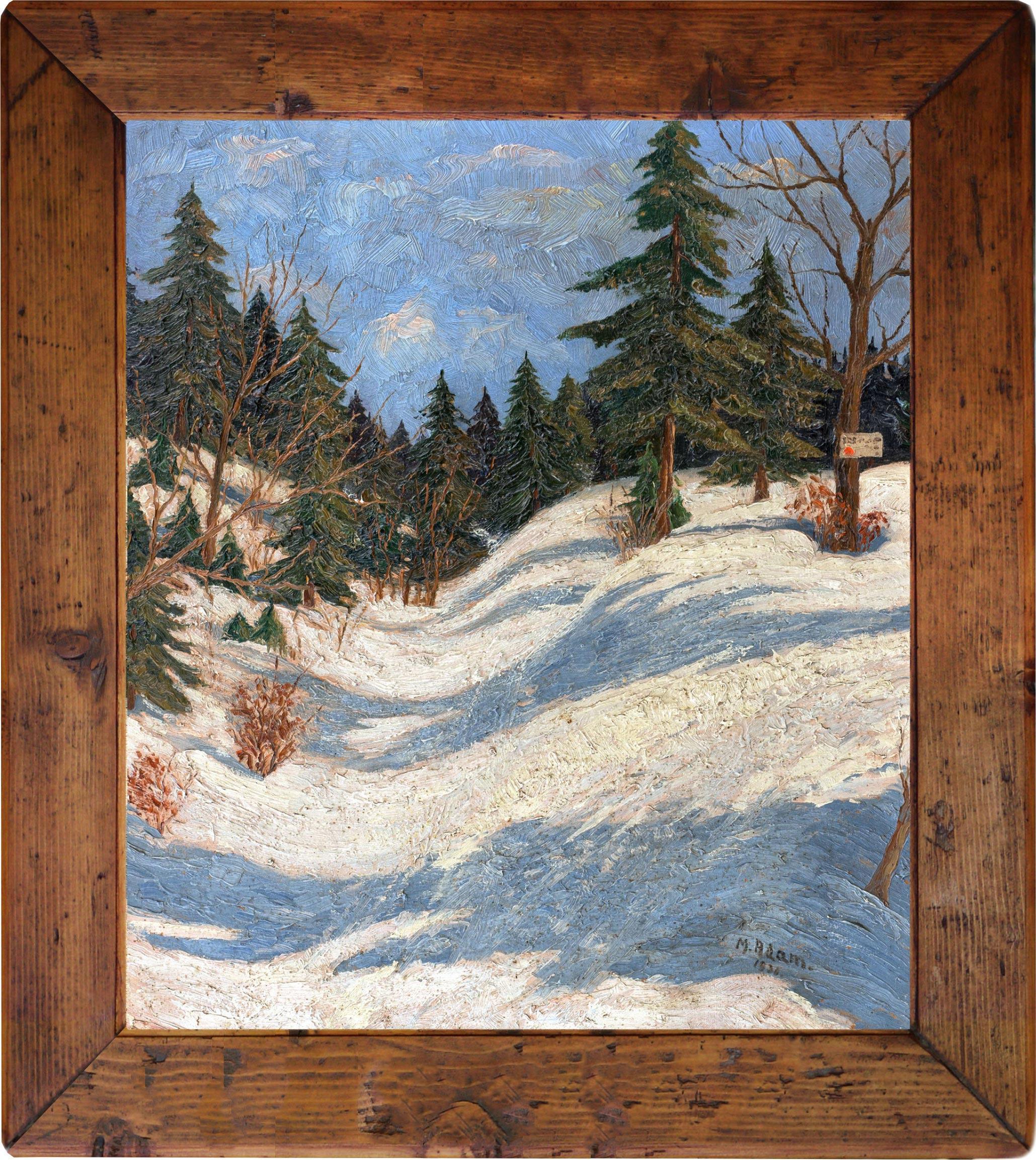 Snowy Landscape Oil on Cardboard – Marc Adam 1936 1