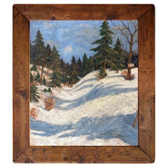 Snowy Landscape Oil on Cardboard – Marc Adam 1936