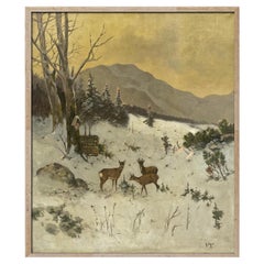 Snowy Landscape with Roe Deer, Georg Maria Berger Snowy Landscape with Roe Deer, Georg Maria Berger