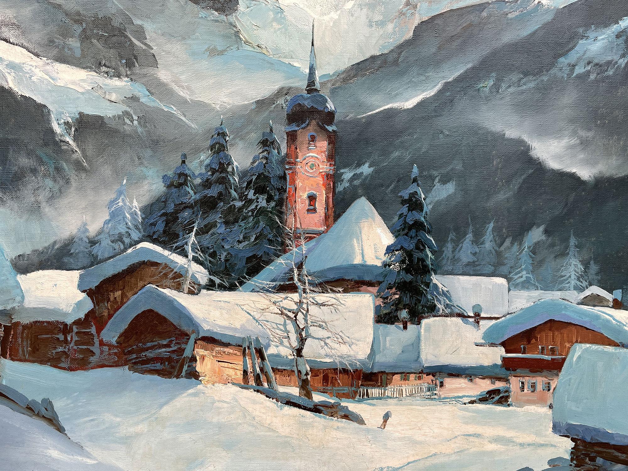 Mid-20th Century Snowy Mountain Country by Arno Lemke - 1950 Germany