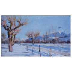 Snowy Northern Italian Landscape, Cima Luigi, Oil on Board, 1900