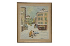 ‘Snowy Parisian Scene’, oil on board, Post-Impressionist Style, signed.