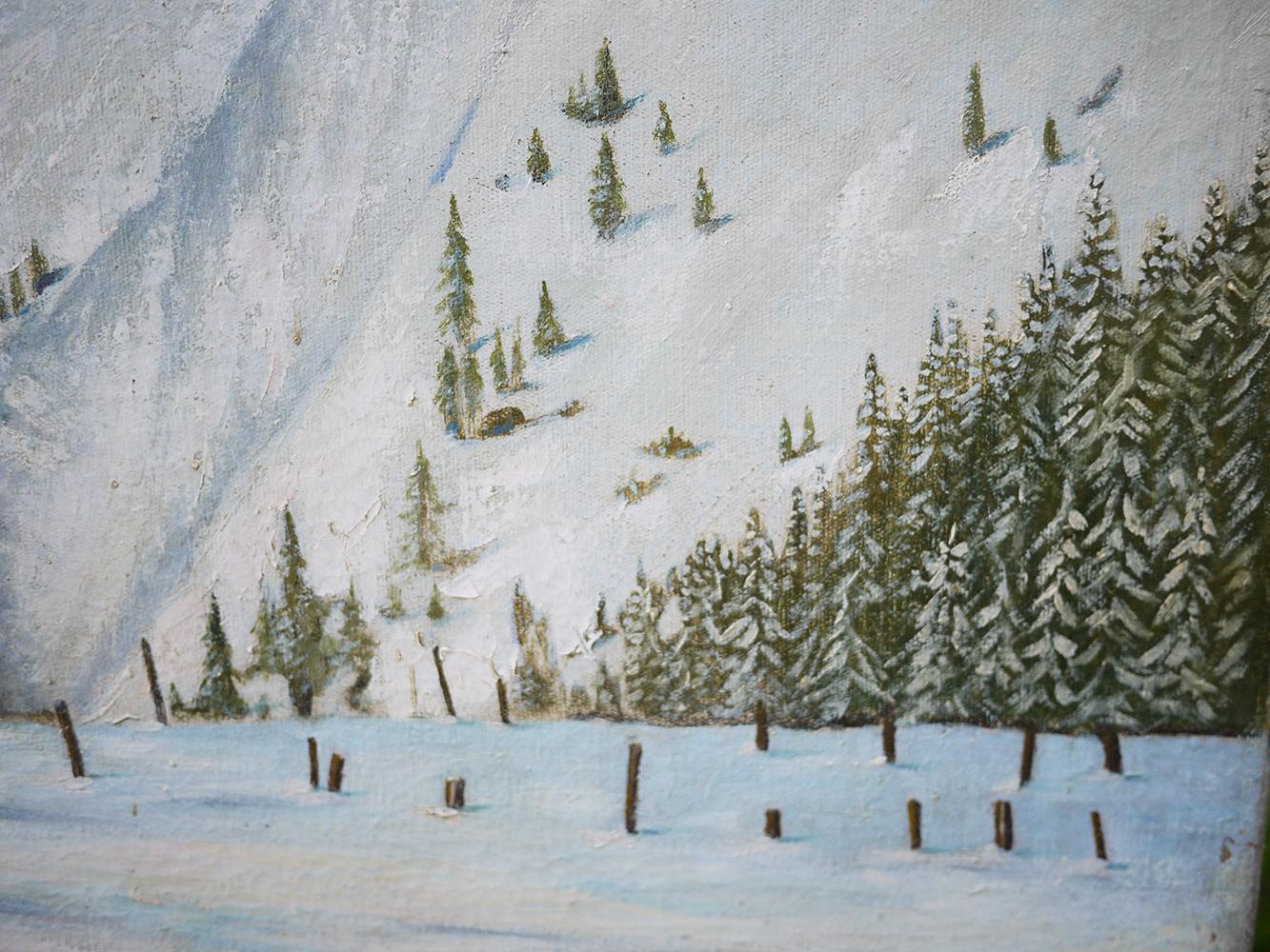Oiled Snowy Mountains Painting Mountains Winter Oil on Canvas, 1947
