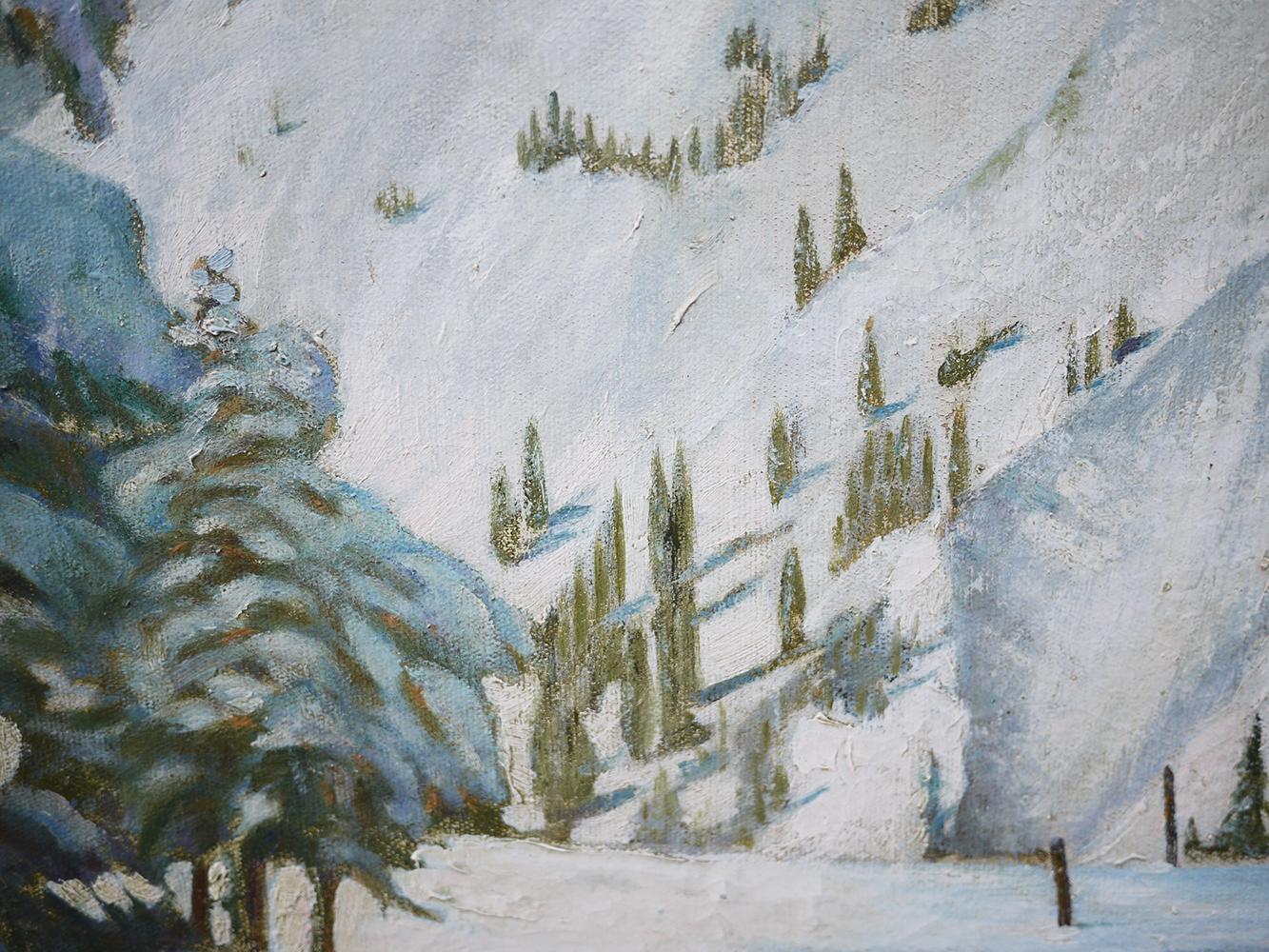 Snowy Mountains Painting Mountains Winter Oil on Canvas, 1947 In Good Condition In Albignasego, IT