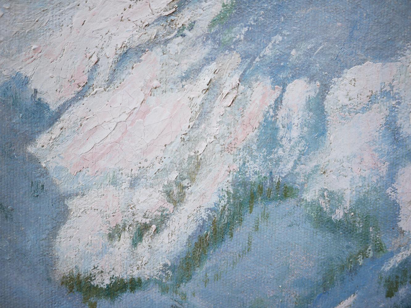 Mid-20th Century Snowy Mountains Painting Mountains Winter Oil on Canvas, 1947