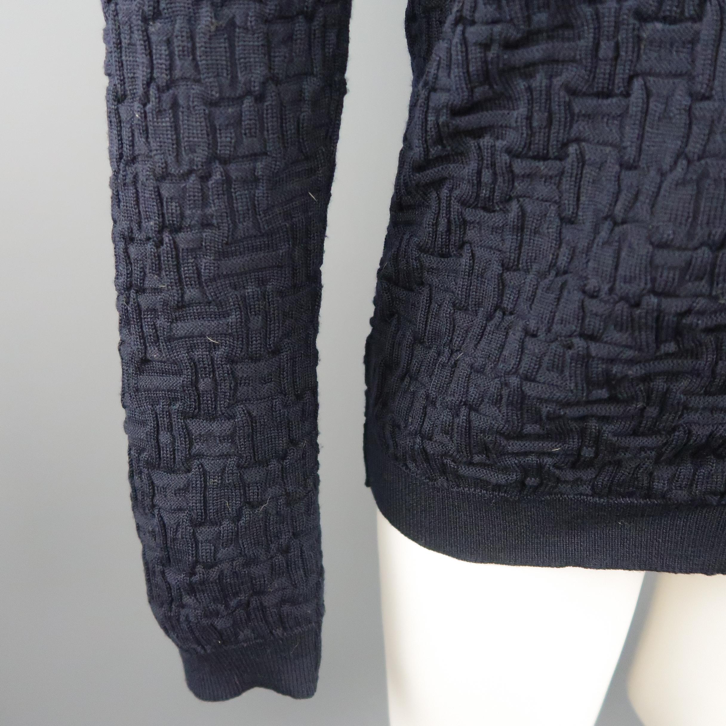 Black S.N.S HERNING Size M Navy Wool Textured Knit V Neck Cardigan