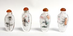 Snuff Bottles Églomisé Reverse Painted Set 4 Bamboo Iris