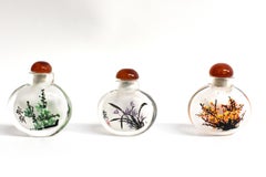 Snuff Bottles Set Églomisé Reverse Painted Orchid Prunus Flowers