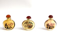 Snuff Bottles Set Églomisé Reverse Painted River Scene