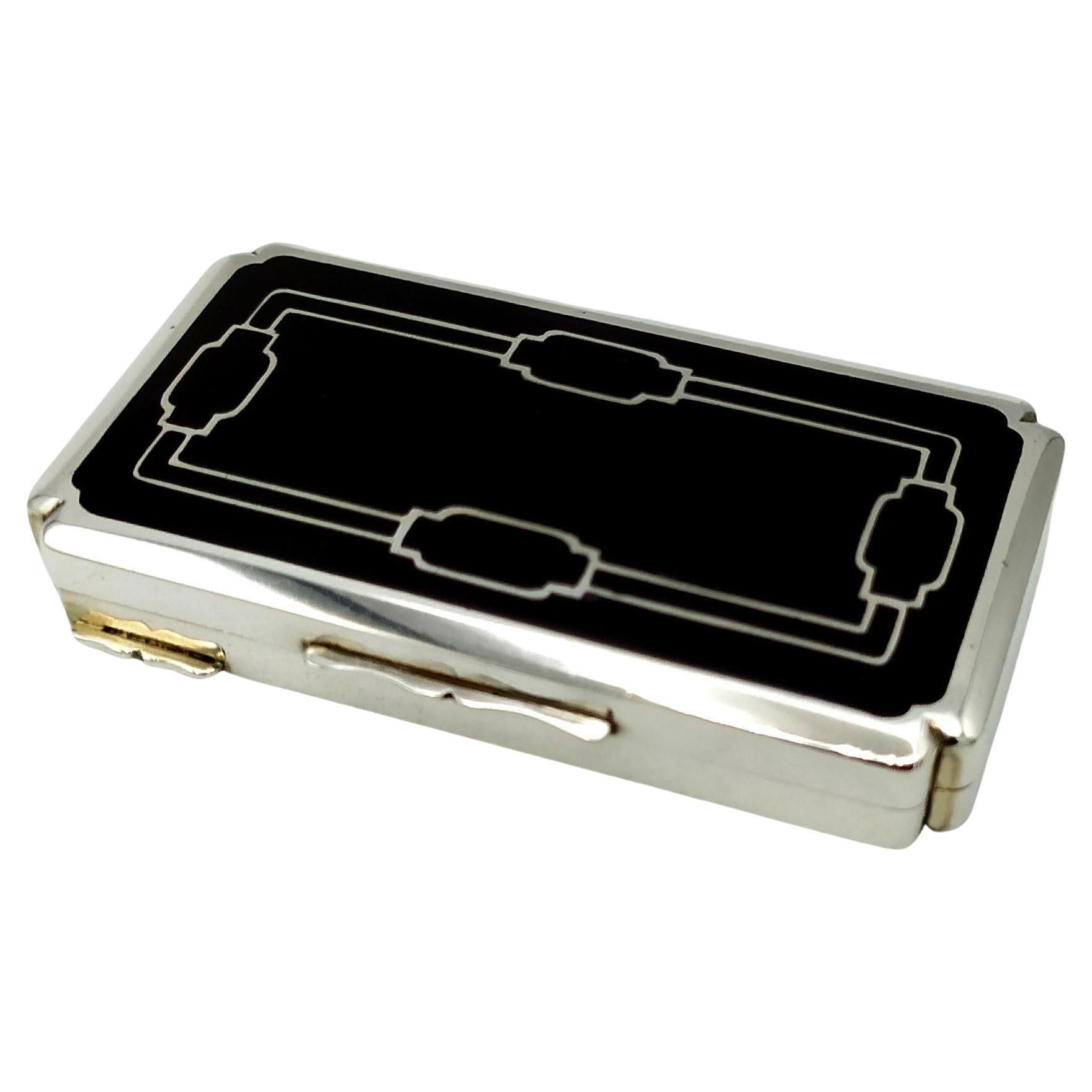 Snuff Box Black enamel Art Deco style Sterling Silver Salimbeni  For Sale