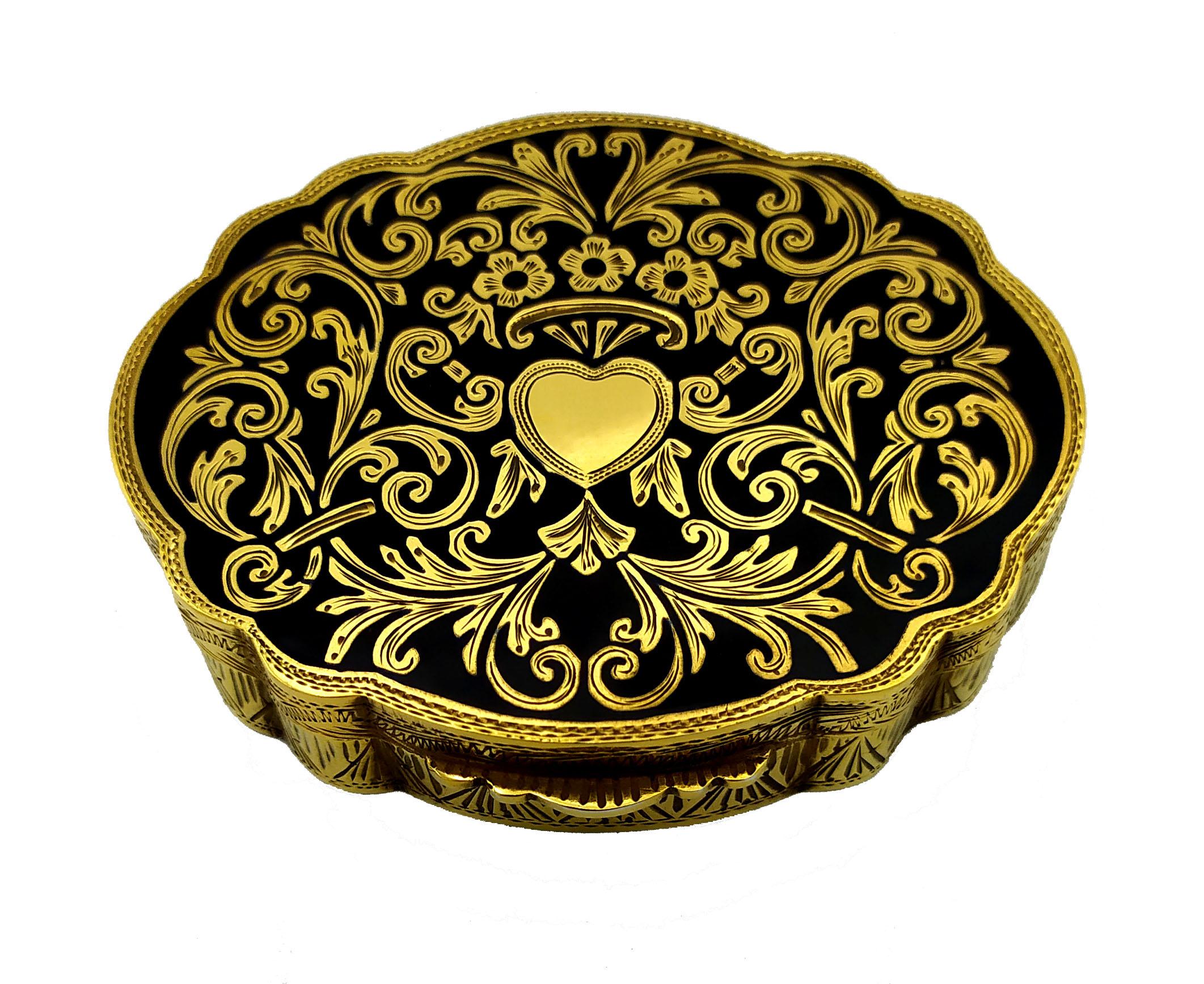 Hand-Carved Snuff Box Black enamel Baroque style engraving Sterling Silver Salimbeni  For Sale