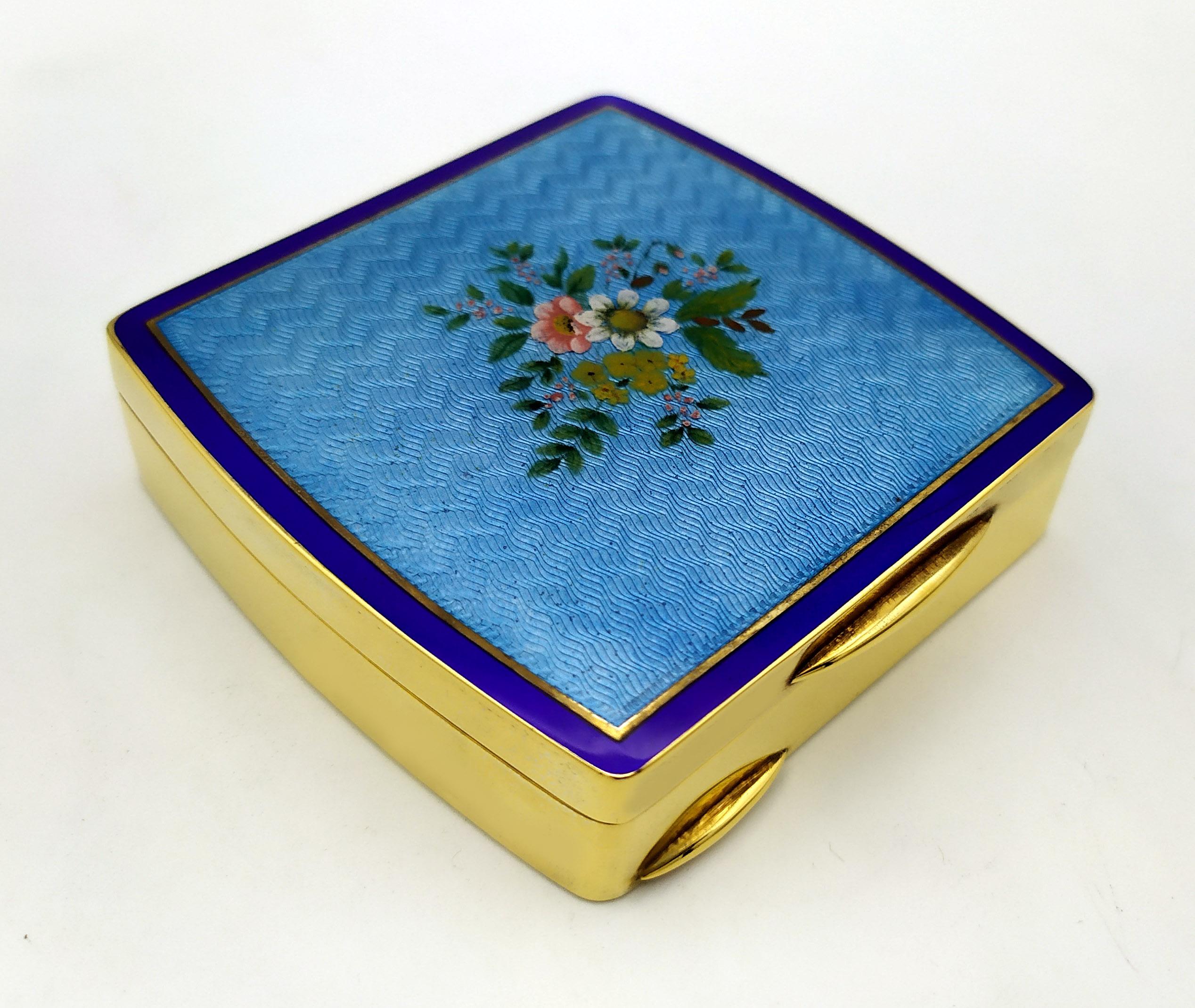 Hand-Carved Snuff box Enamel Double opening Sterling Silver flower bouquet Salimbeni For Sale