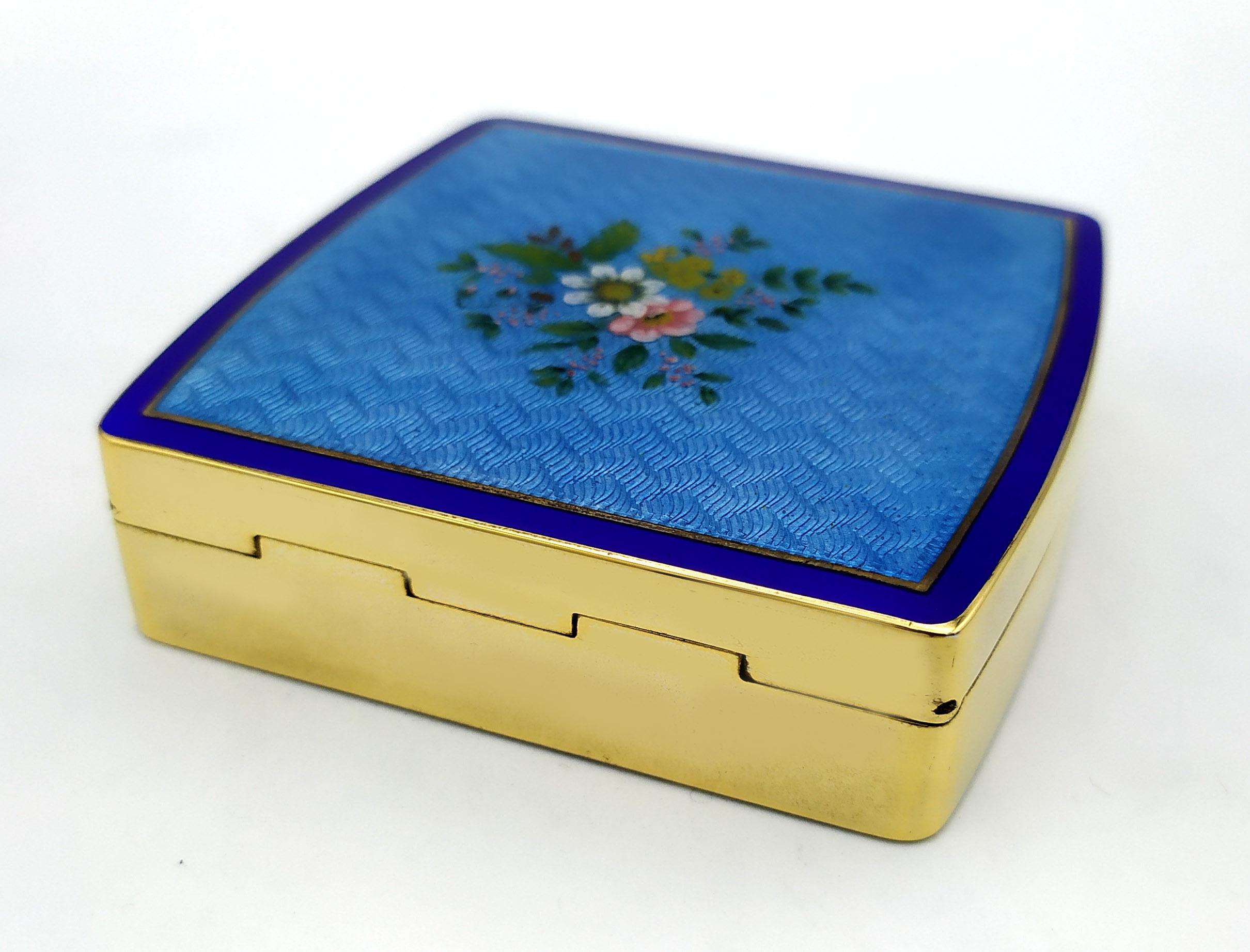 Snuff box Enamel Double opening Sterling Silver flower bouquet Salimbeni In Excellent Condition For Sale In Firenze, FI