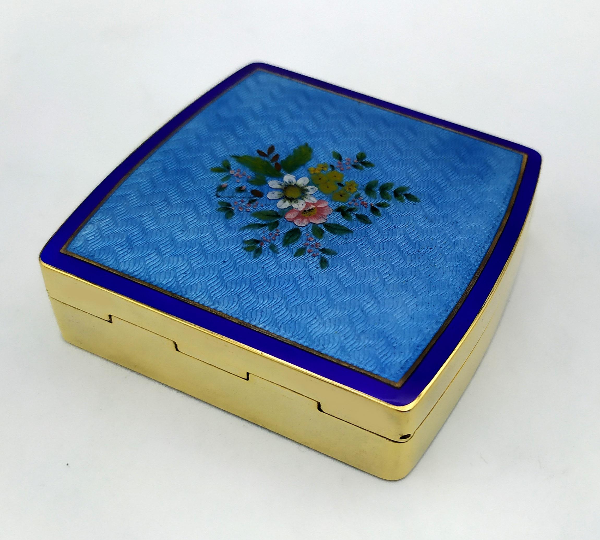 Fine XX secolo Tabacchiera Smalto Doppia apertura Argento bouquet di fiori Salimbeni in vendita