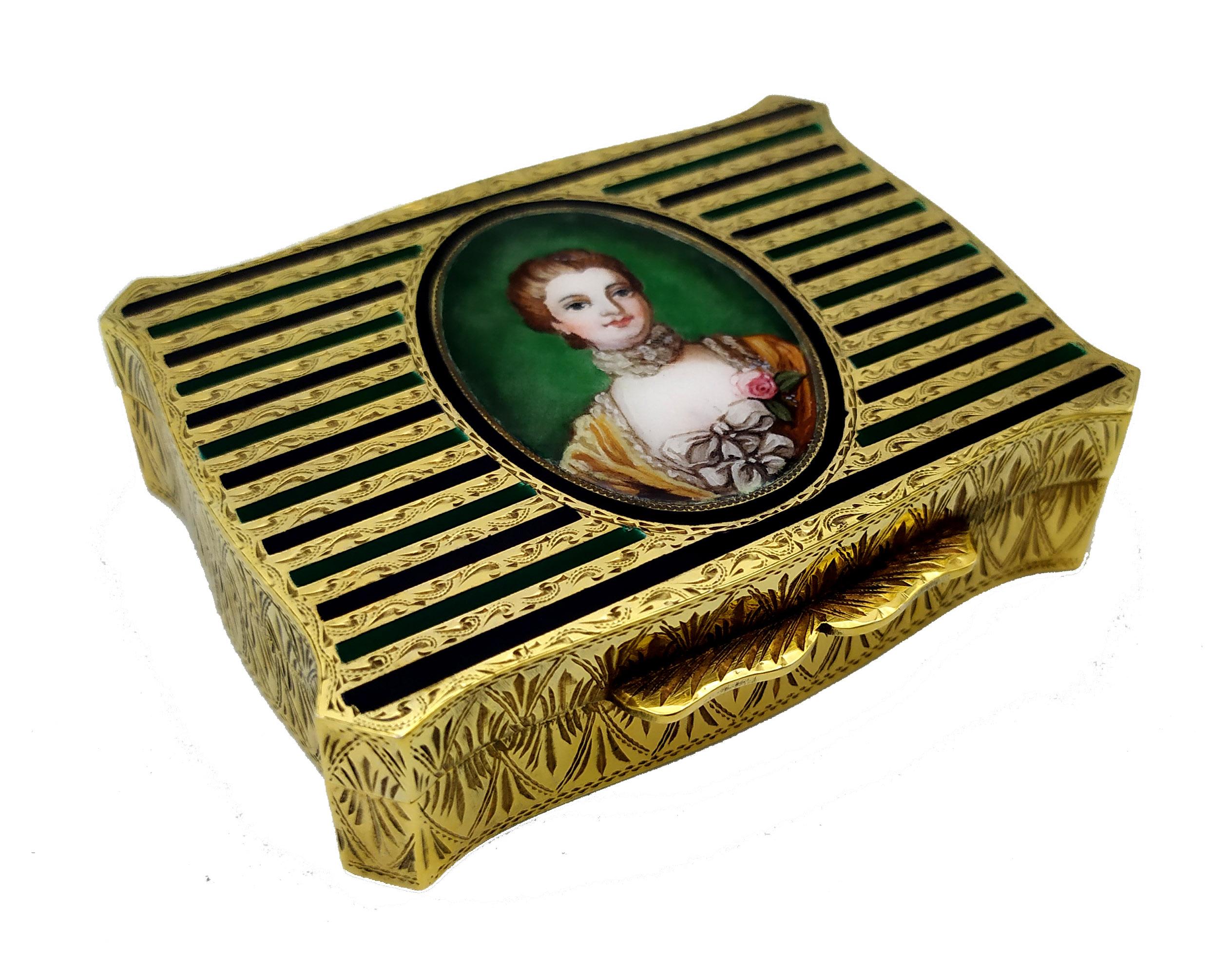 Hand-Painted Snuff box Enamel Stripes and miniature Sterling Silver Salimbeni For Sale