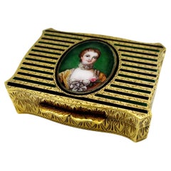 Vintage Snuff box Enamel Stripes and miniature Sterling Silver Salimbeni