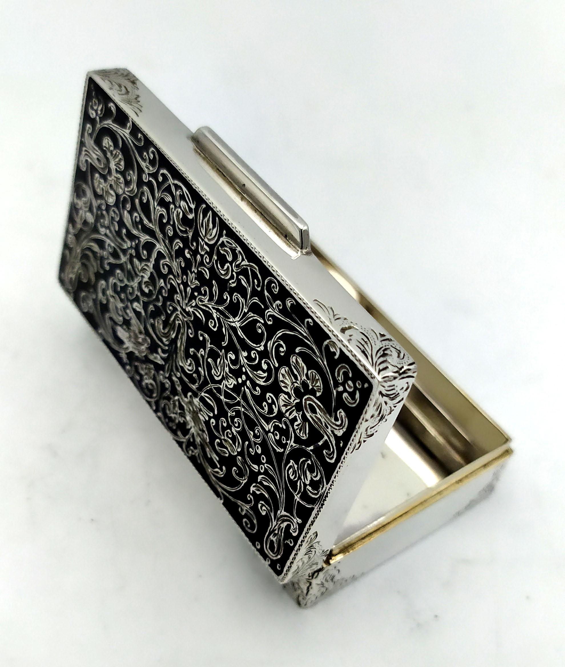 Snuff Box hand engraving, black “niello” type Sterling Silver Salimbeni  For Sale 1