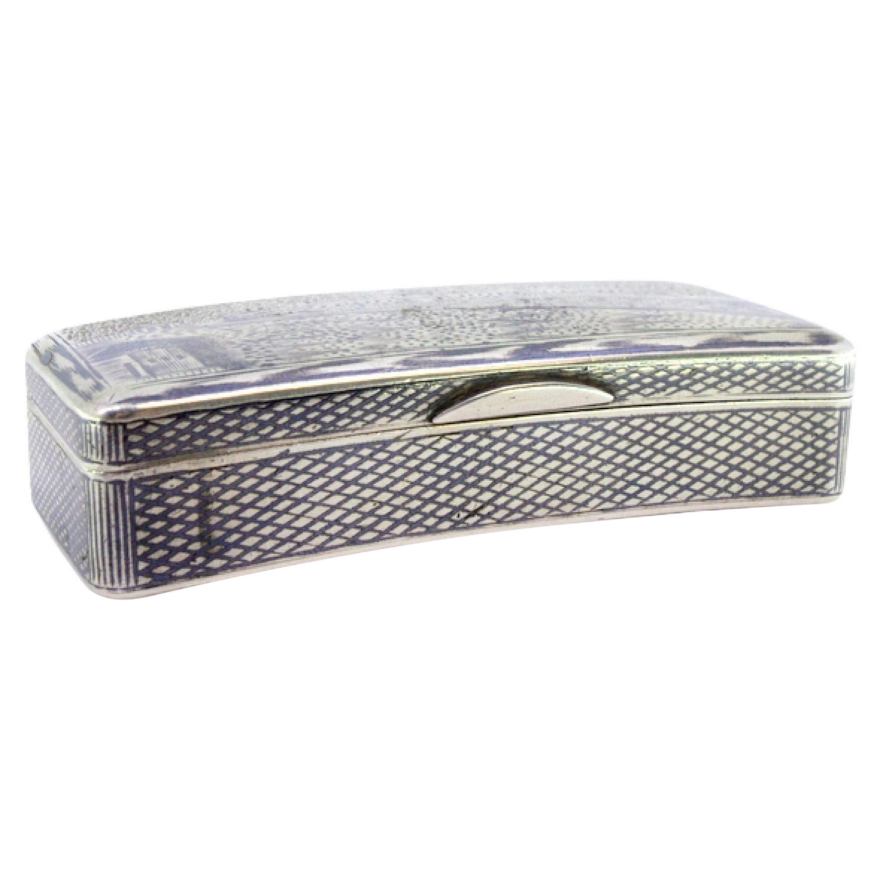 Snuff box in nickel silver in Russian style with gilded interior and hinged lid