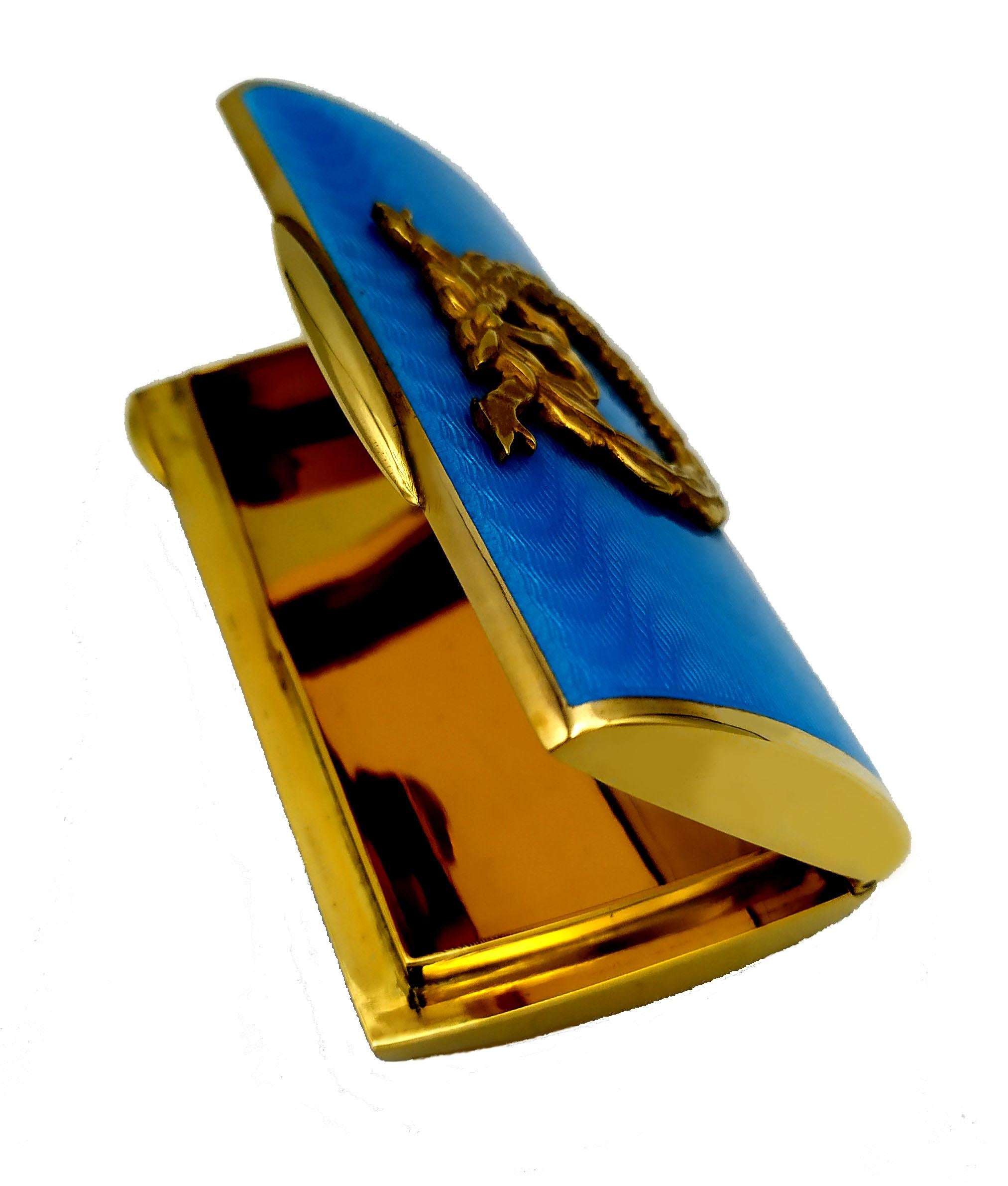 italien Tabatière ornée d'un bleu clair en relief en argent sterling de style Empire Salimbeni en vente