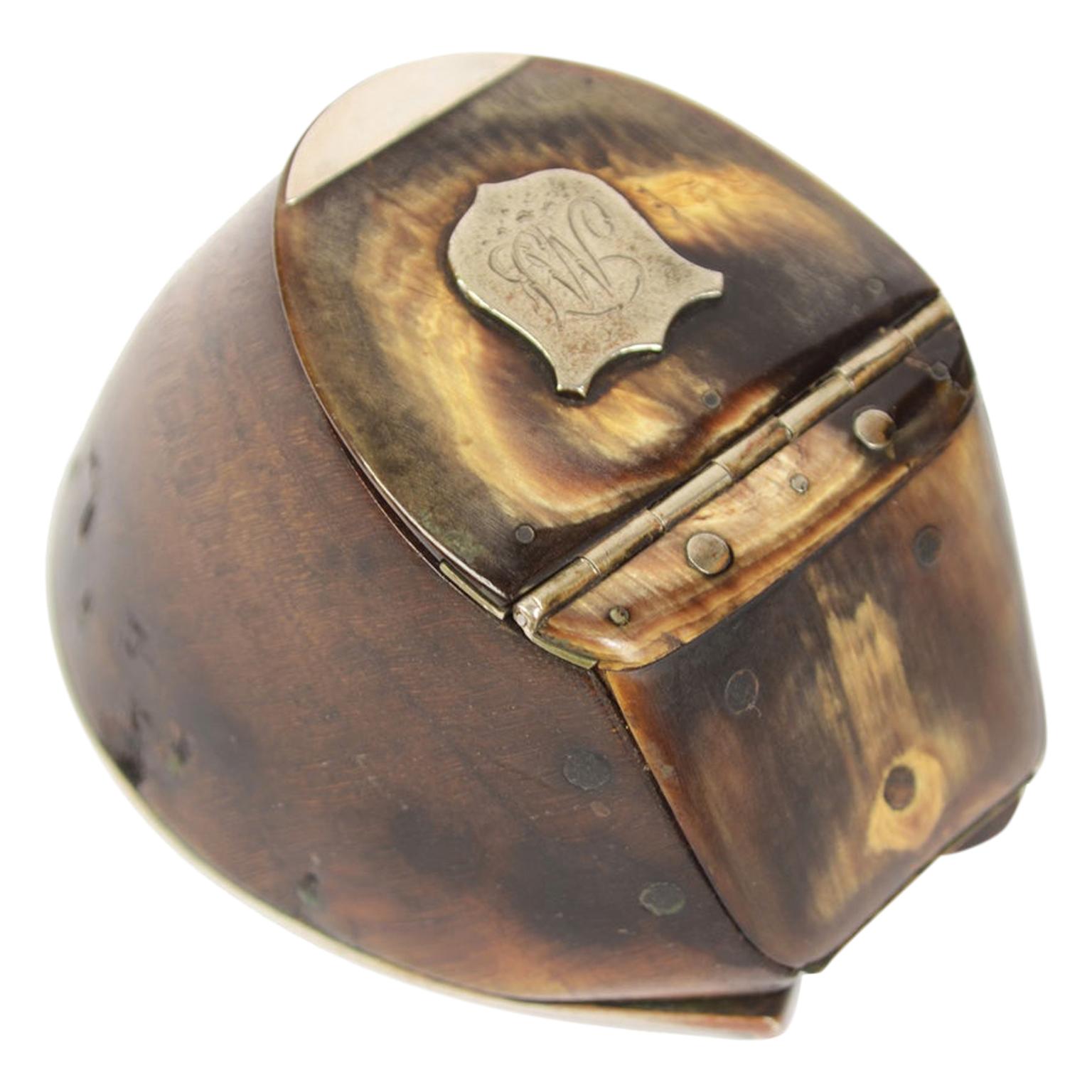 Late 19th Century antique Snuff Box Made in a Horse's Hoof with Horn Lid For Sale